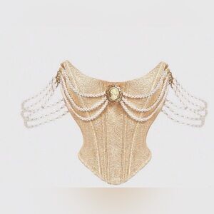 Elegant Gold Corset with Pearl Detailing